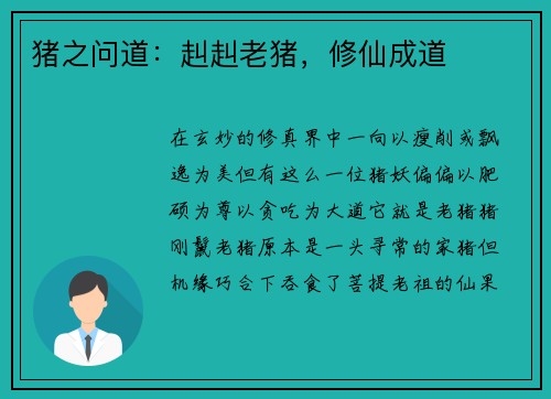 猪之问道：赳赳老猪，修仙成道